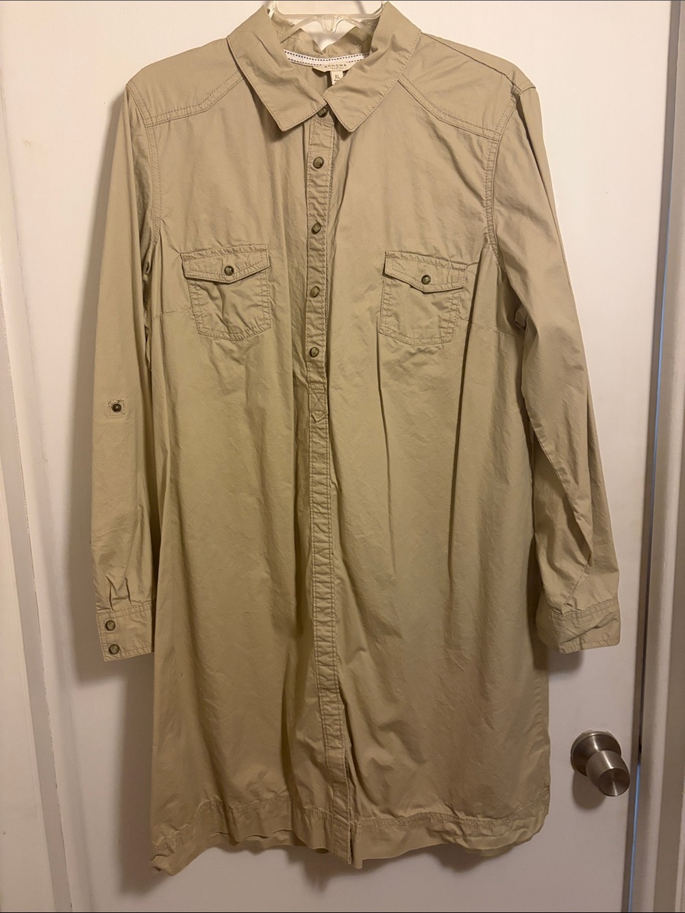 SONOMA Long Sleeve Button-Front Beige Utility Type Dress XL Pearl Snaps